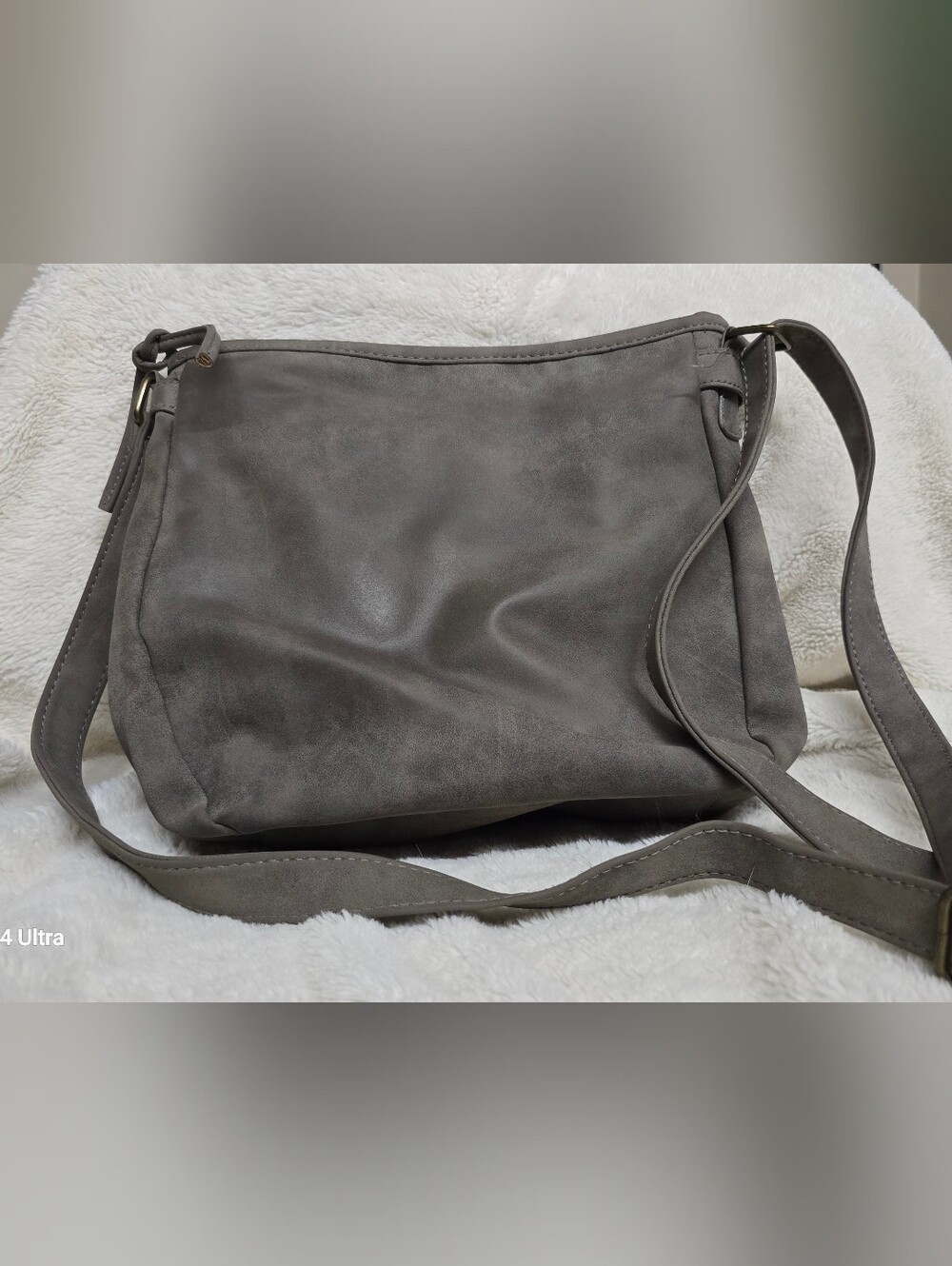 Wallflower Gray Suede Crossbody Shoulder Bag with Perforated Trim - Picture 2 of 4